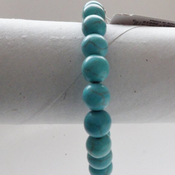 Cookie Lee NWT Turquoise Colored Bead Stretch Bracelet w/ Rhinestone Bar - Picture 10 of 10